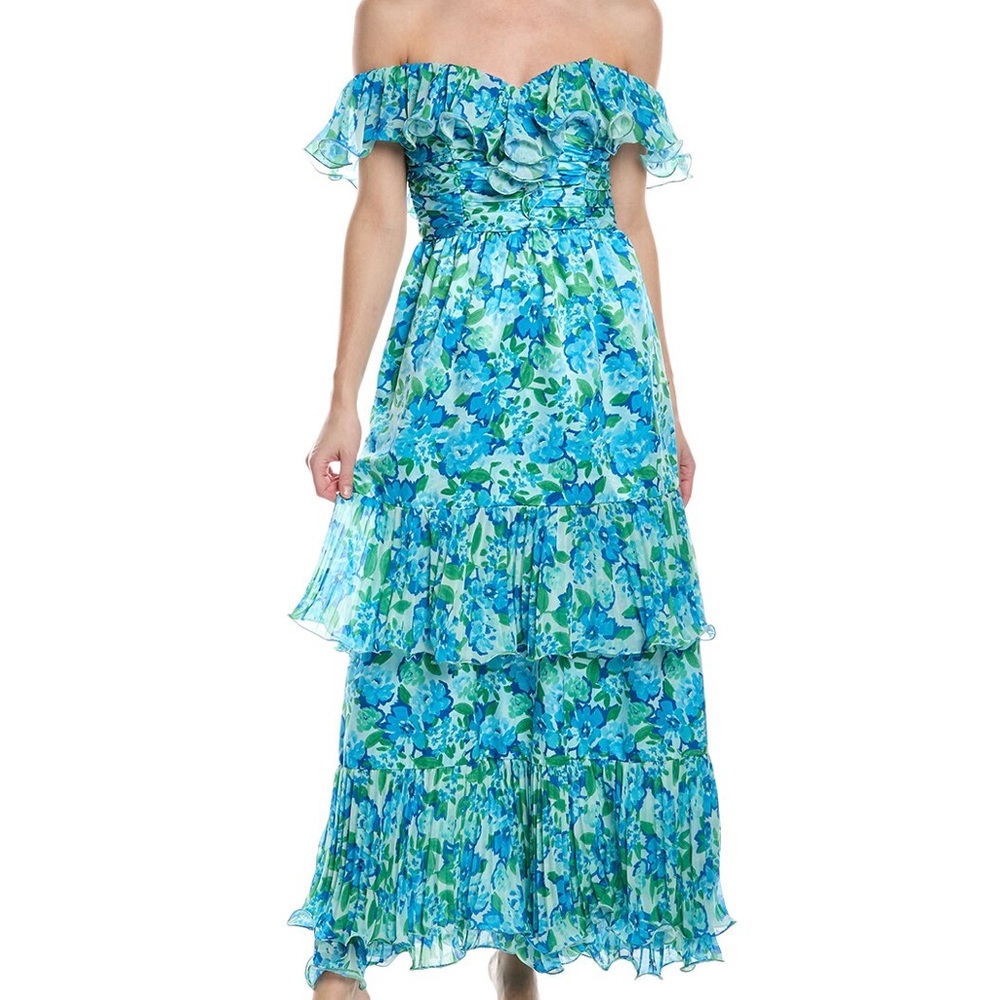 AMUR Blue and Green Floral Maxi Dress